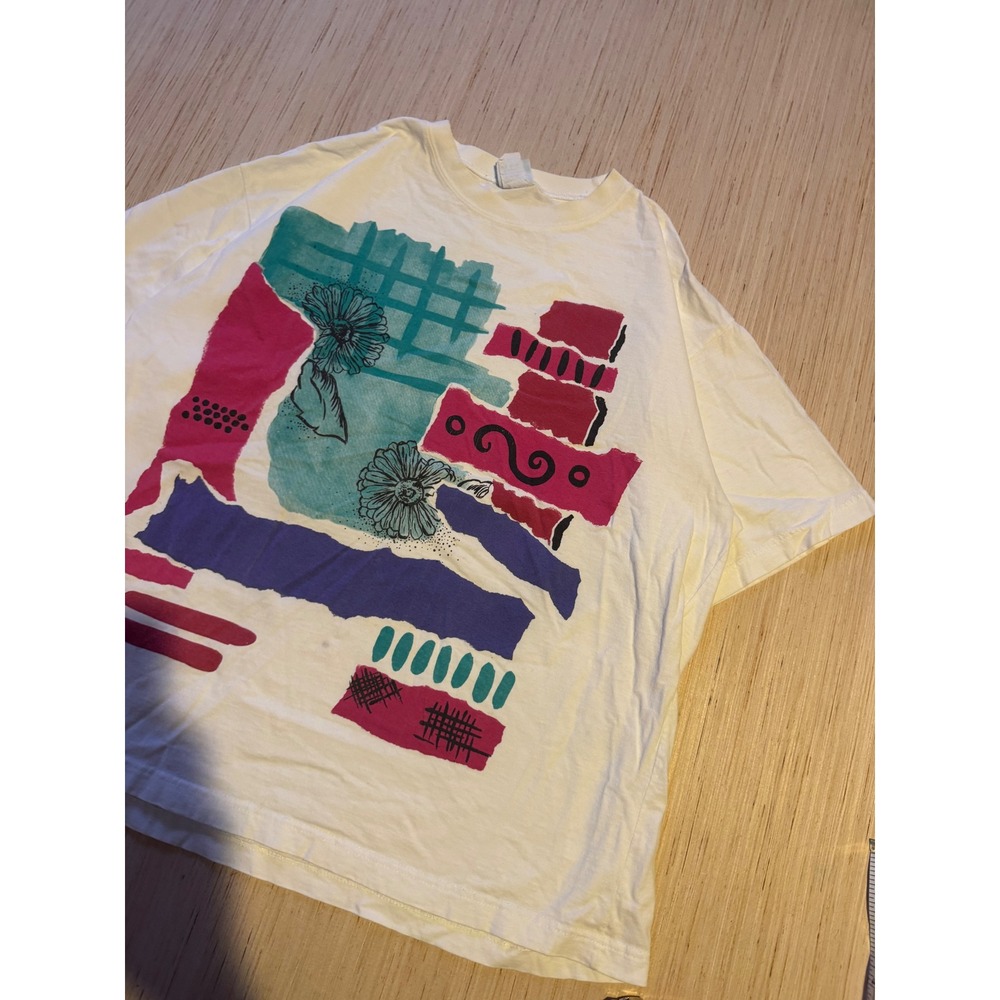 Vintage Bike 90s Abstract Graphic T-Shirt Mens Large White Single Stitch Retro